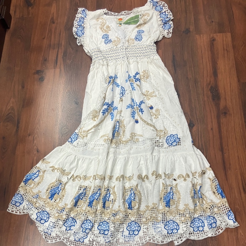 Farm Rio Romantic Richelieu Off-White Maxi Dress XL